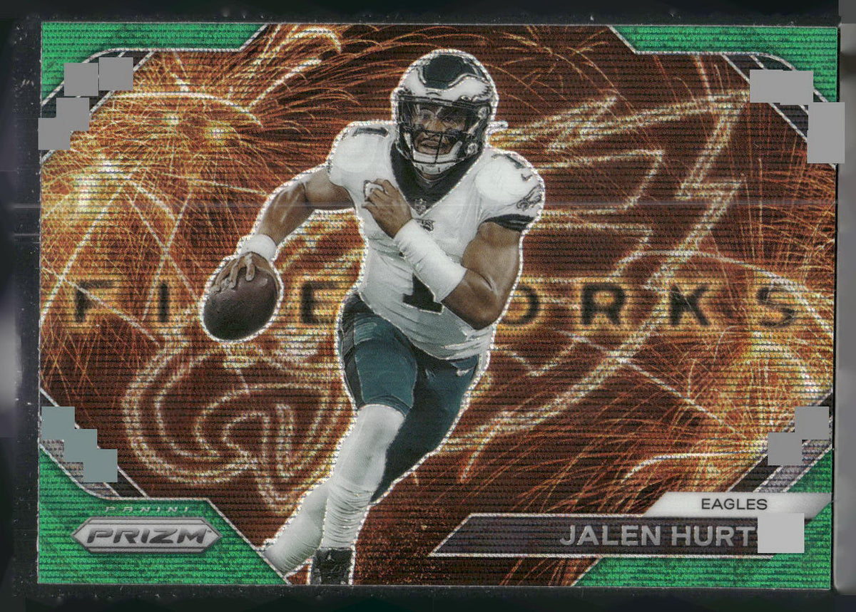 2023 Panini Prizm #F-1 Jalen Hurts Fireworks Prizms Green Wave