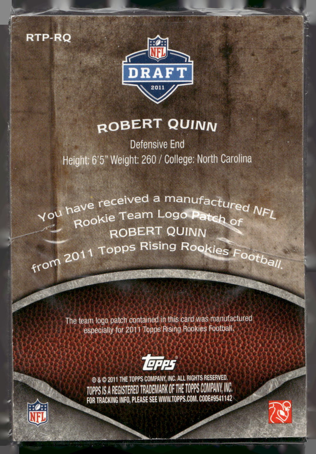 2011 Topps Rising Rookies #RTP-RQ Robert Quinn Rookie Team Patches #/1074