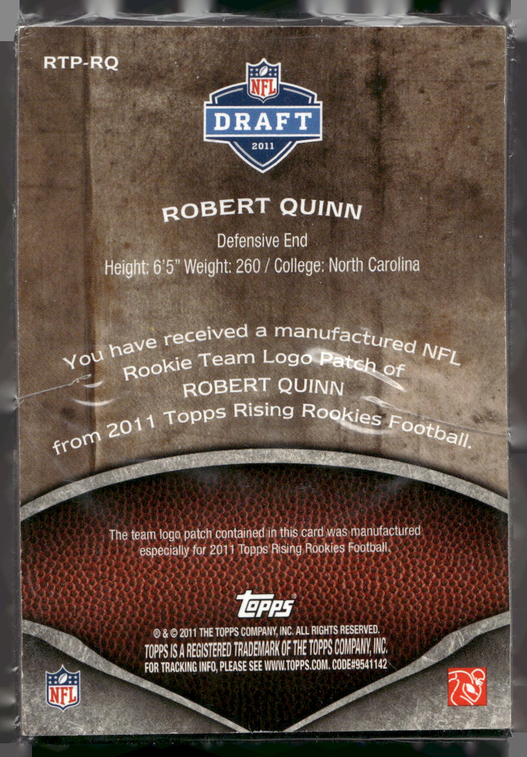 2011 Topps Rising Rookies #RTP-RQ Robert Quinn Rookie Team Patches #/1074
