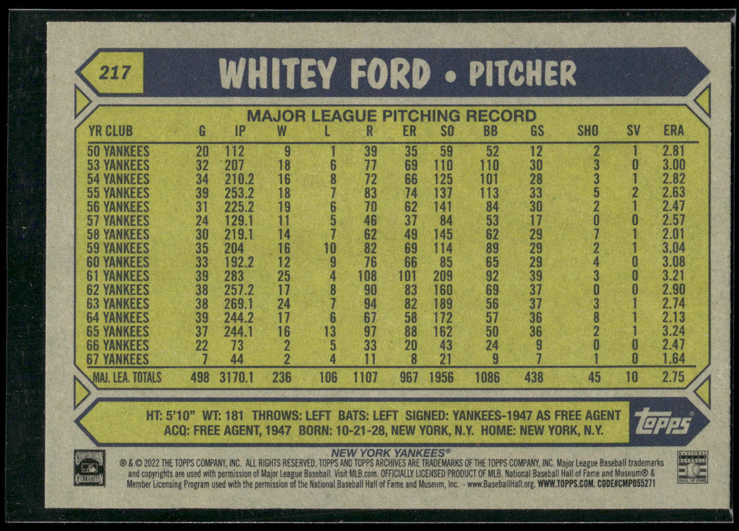 2022 Topps Archives #217 Whitey Ford