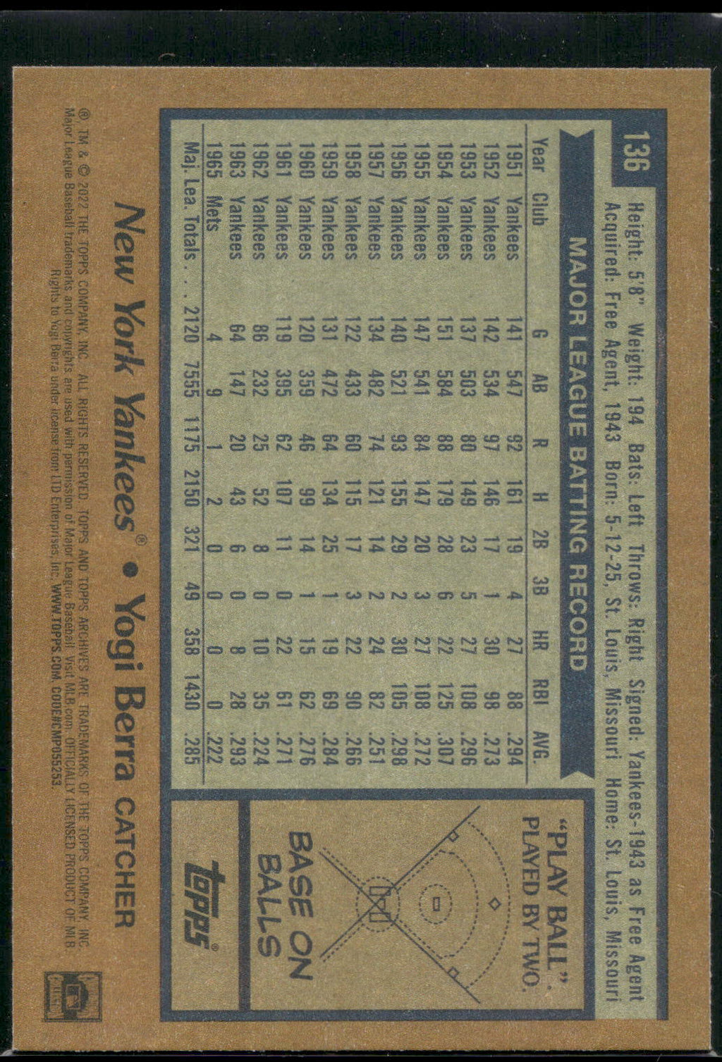 2022 Topps Archives #136 Yogi Berra