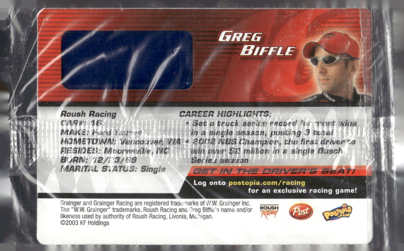 2004 Post Cereal Kraft Racing #NNO Greg Biffle