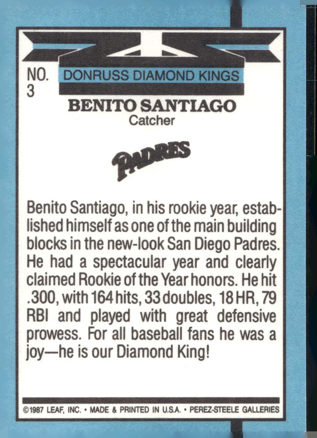 1988 Donruss #3 Benito Santiago