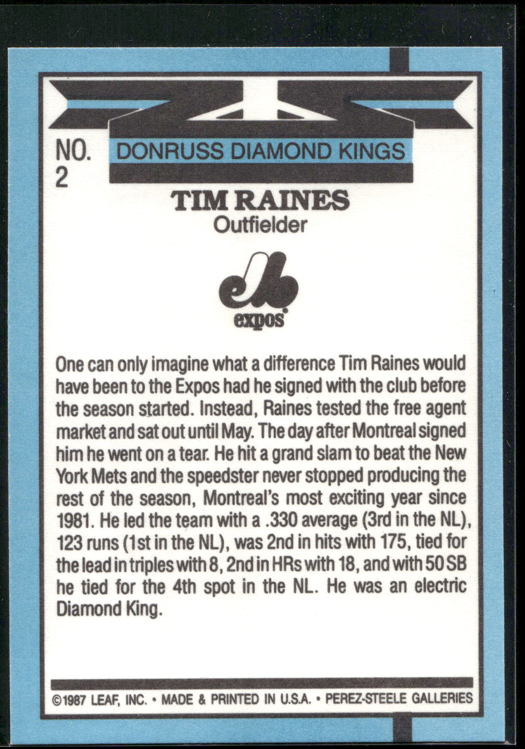 1988 Donruss #2 Tim Raines