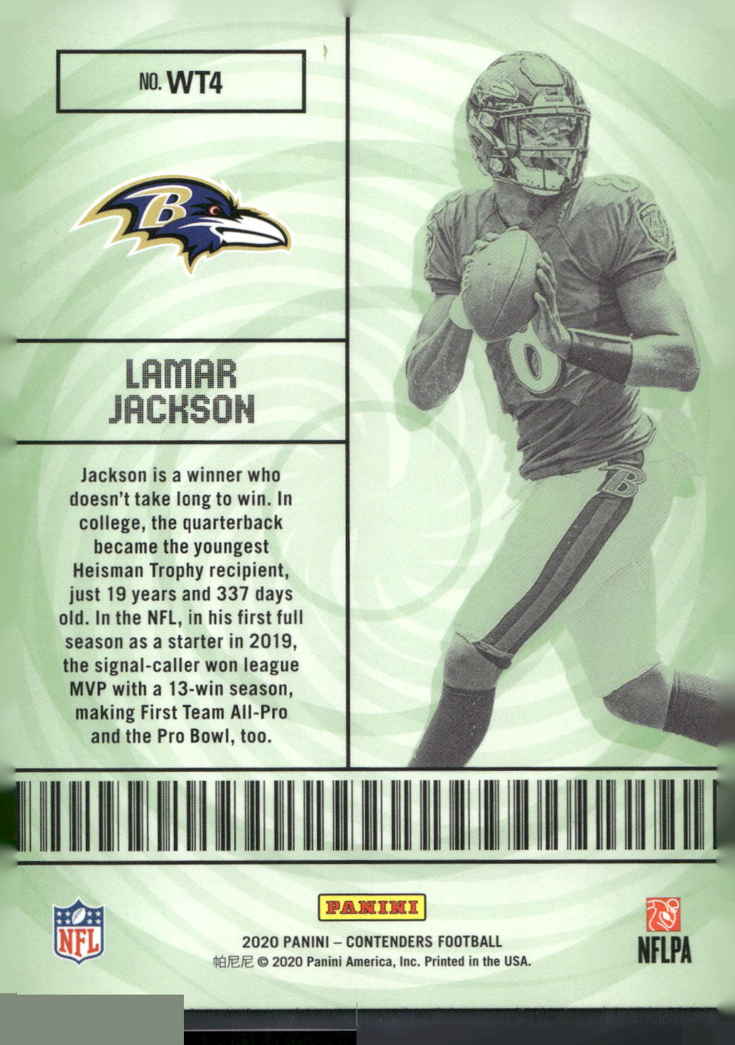 2020 Panini Contenders #WT4 Lamar Jackson Winning Ticket