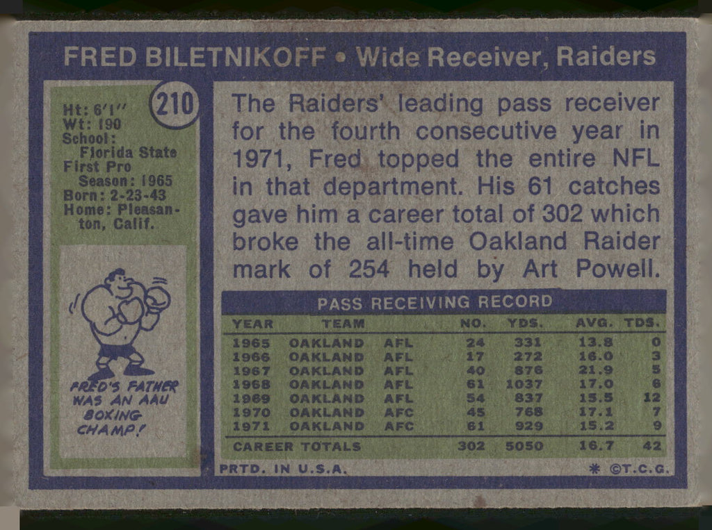 1972 Topps #210 Fred Biletnikoff