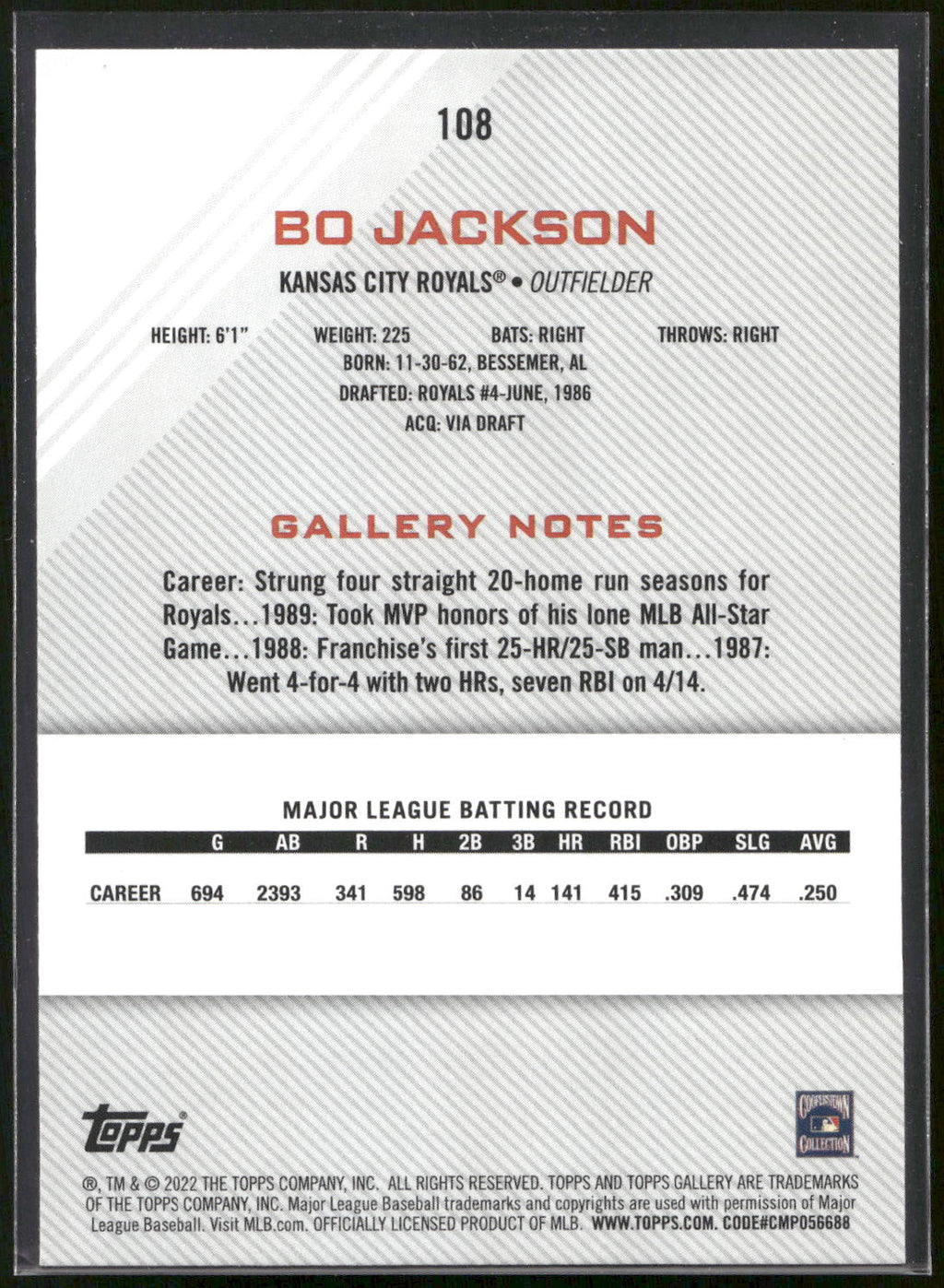 2022 Topps Gallery #108 Bo Jackson