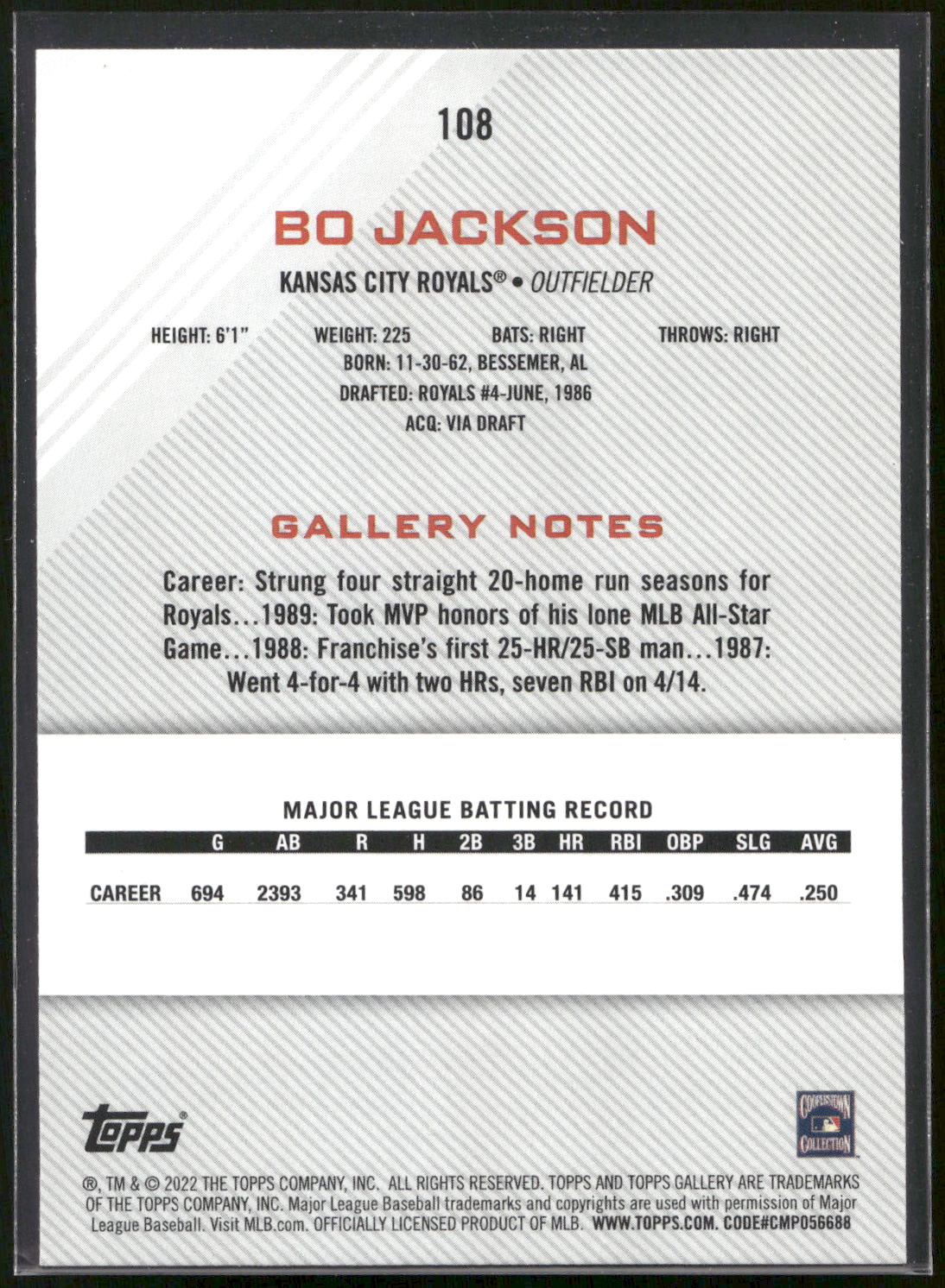 2022 Topps Gallery #108 Bo Jackson