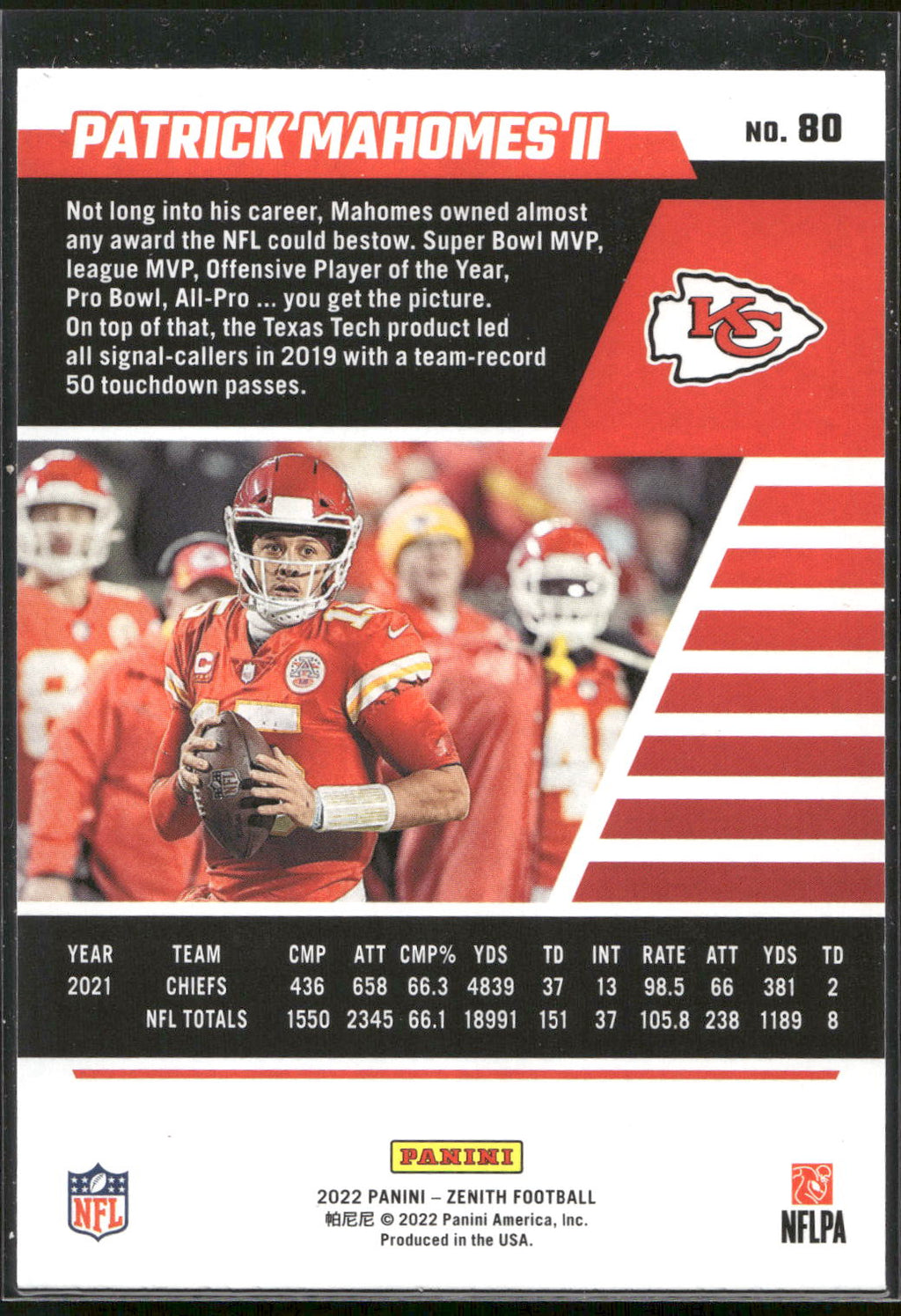 2022 Zenith #80 Patrick Mahomes II