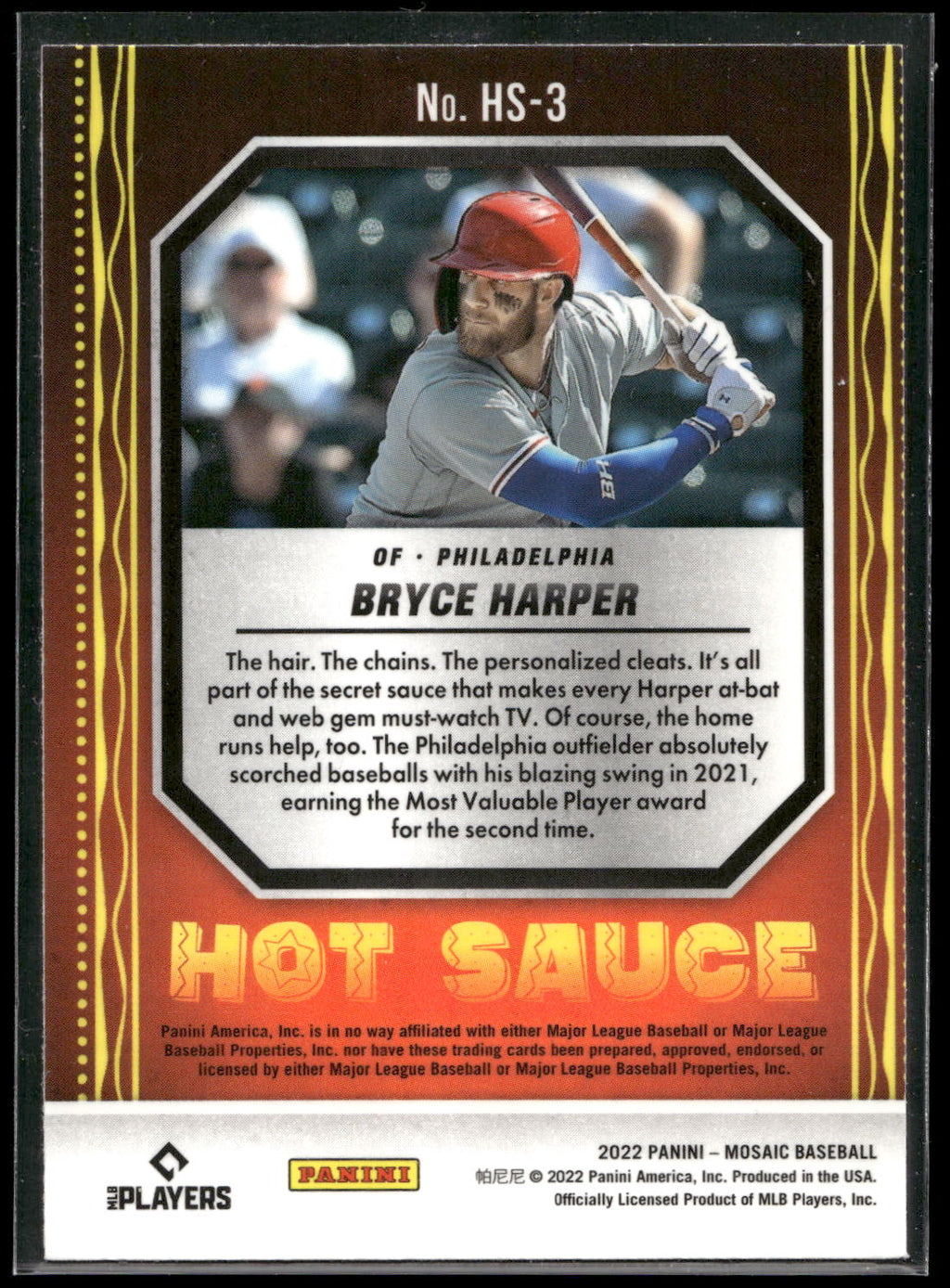 2022 Panini Mosaic #HS-3 Bryce Harper Hot Sauce