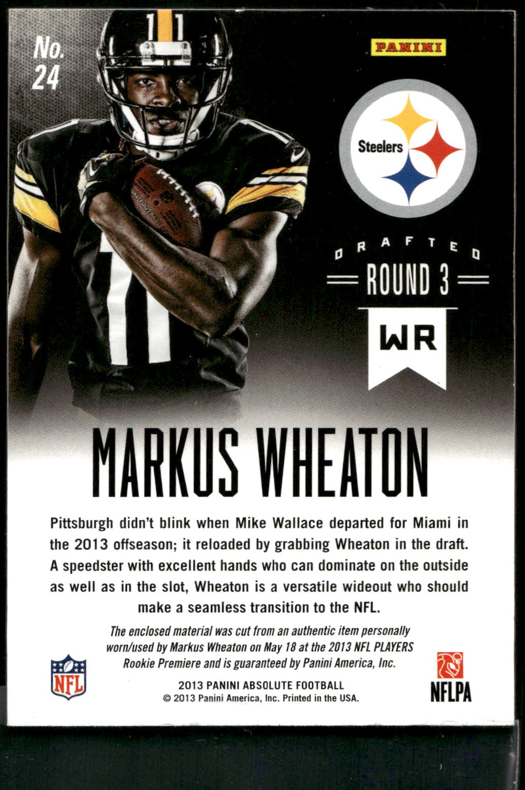 2013 Panini Absolute #24 Markus Wheaton NFL Rookie Jersey Collection