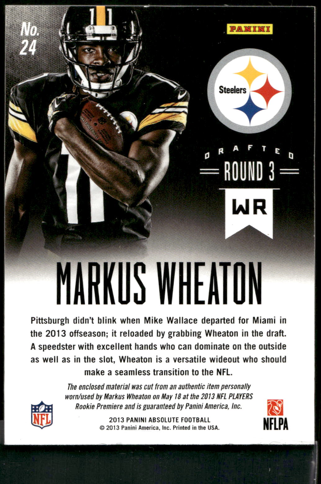 2013 Panini Absolute #24 Markus Wheaton NFL Rookie Jersey Collection