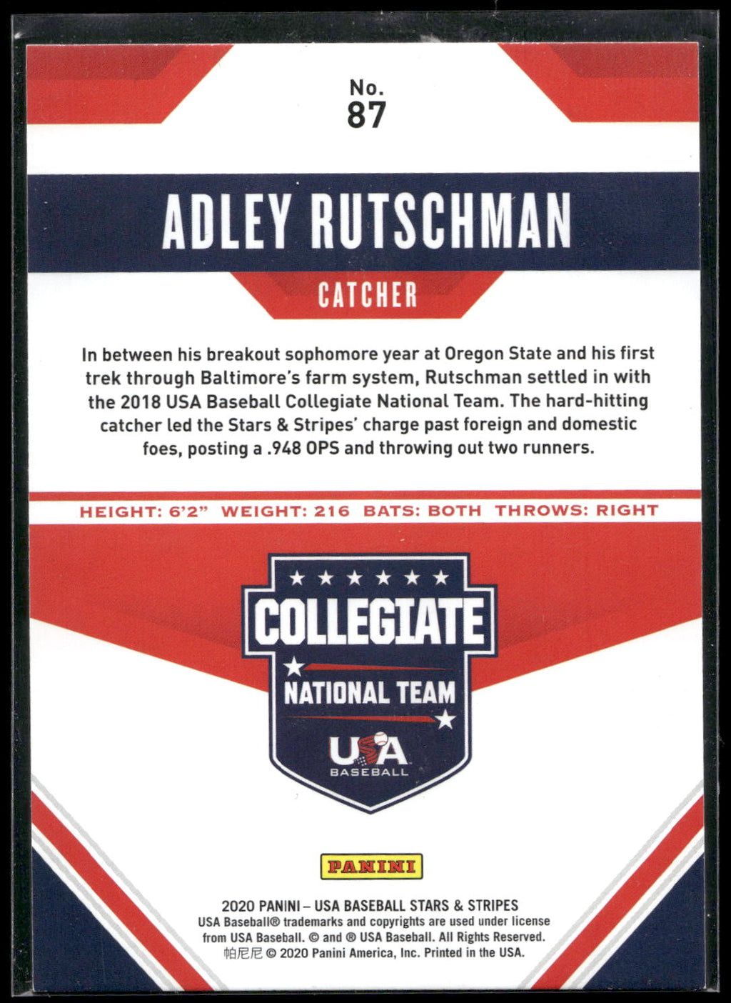 2020 Panini USA Baseball Stars & Stripes #87 Adley Rutschman