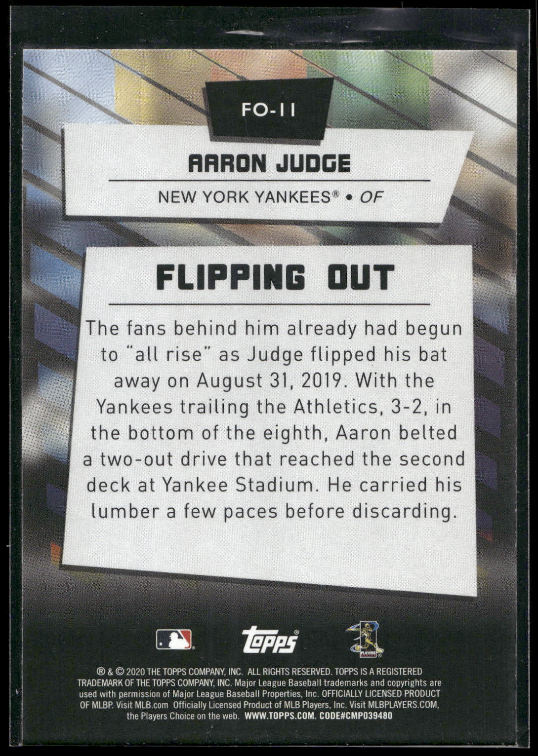 2020 Topps Big League #FO-11 Aaron Judge Flipping Out