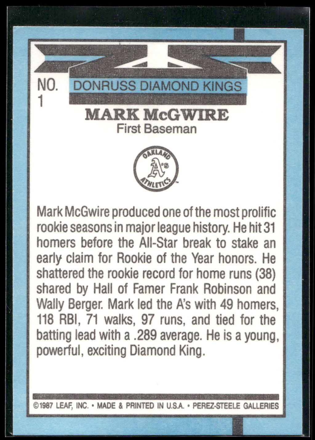 1988 Donruss #1 Mark McGwire