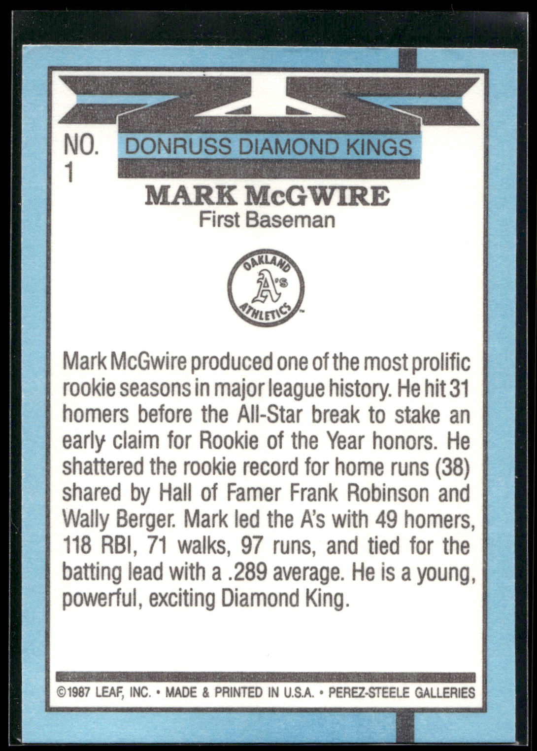 1988 Donruss #1 Mark McGwire