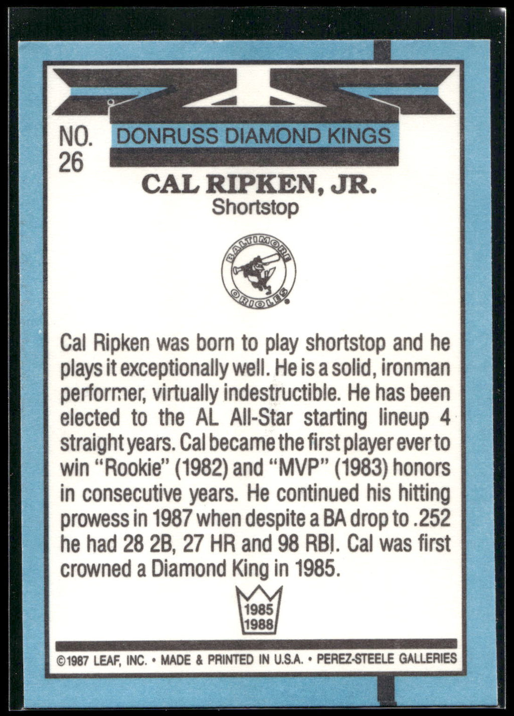 1988 Donruss #26 Cal Ripken Jr.