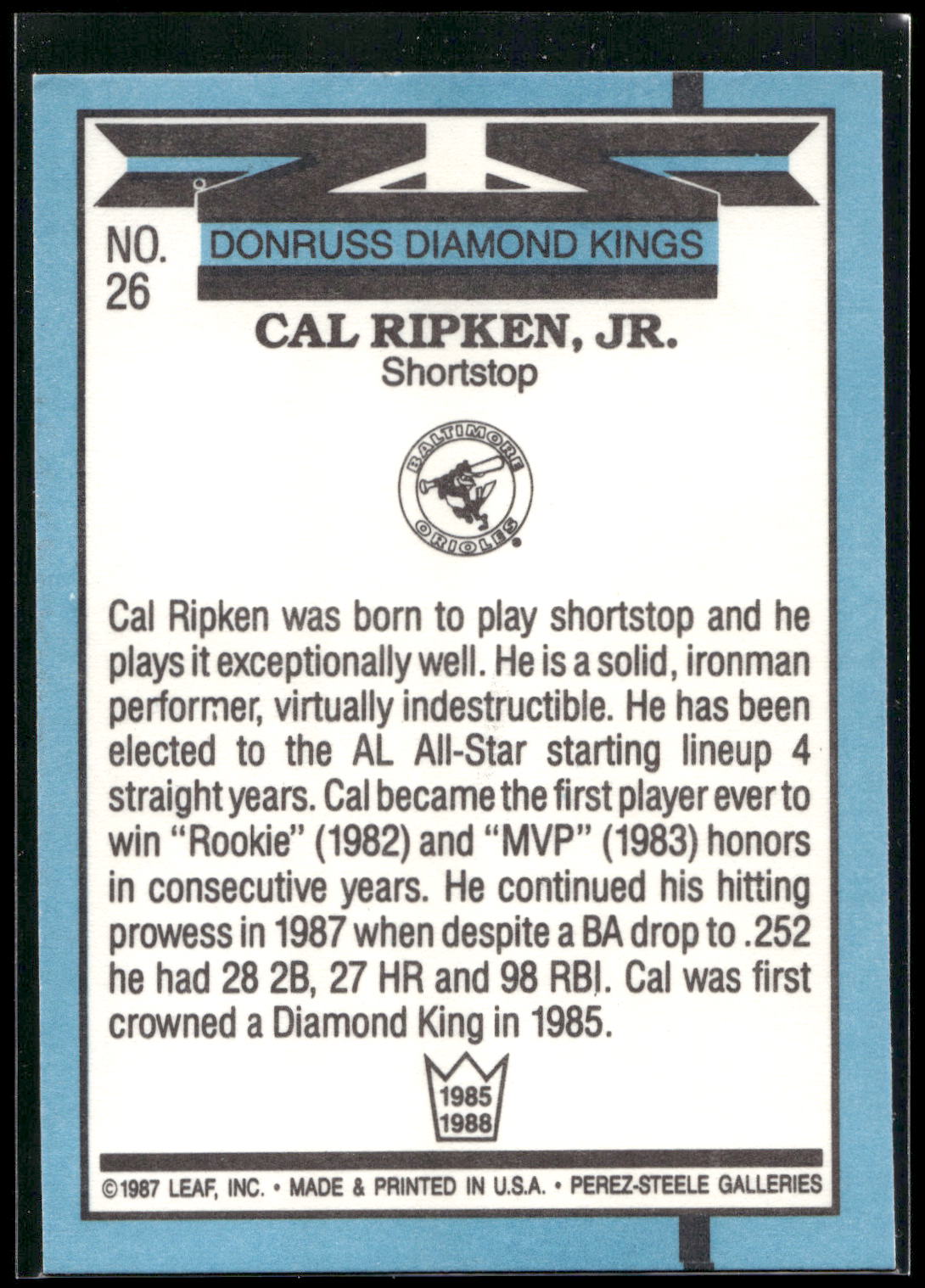 1988 Donruss #26 Cal Ripken Jr.