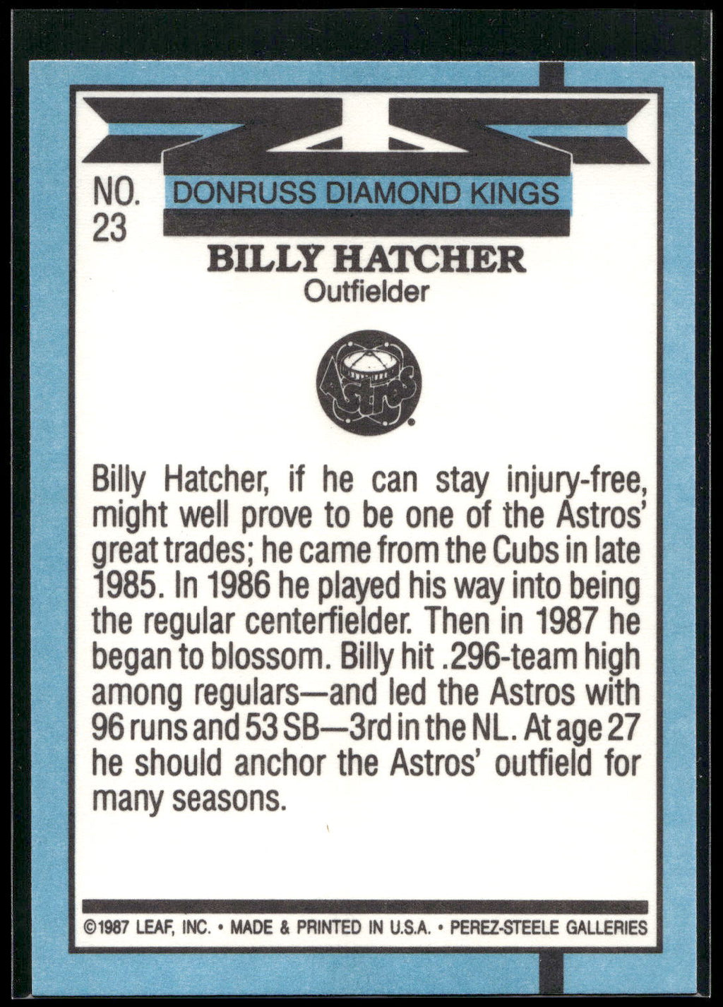 1988 Donruss #23 Billy Hatcher