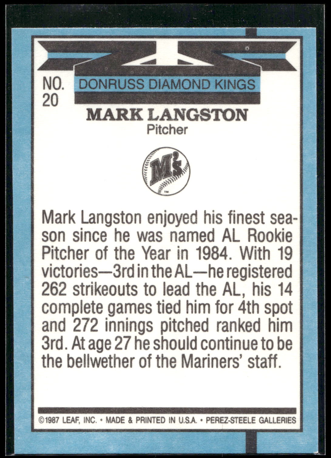 1988 Donruss #20 Mark Langston