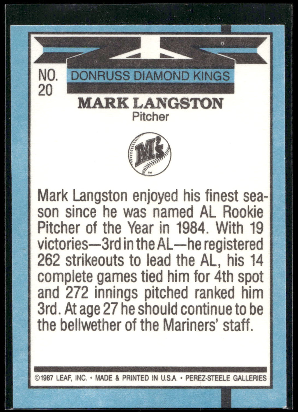 1988 Donruss #20 Mark Langston