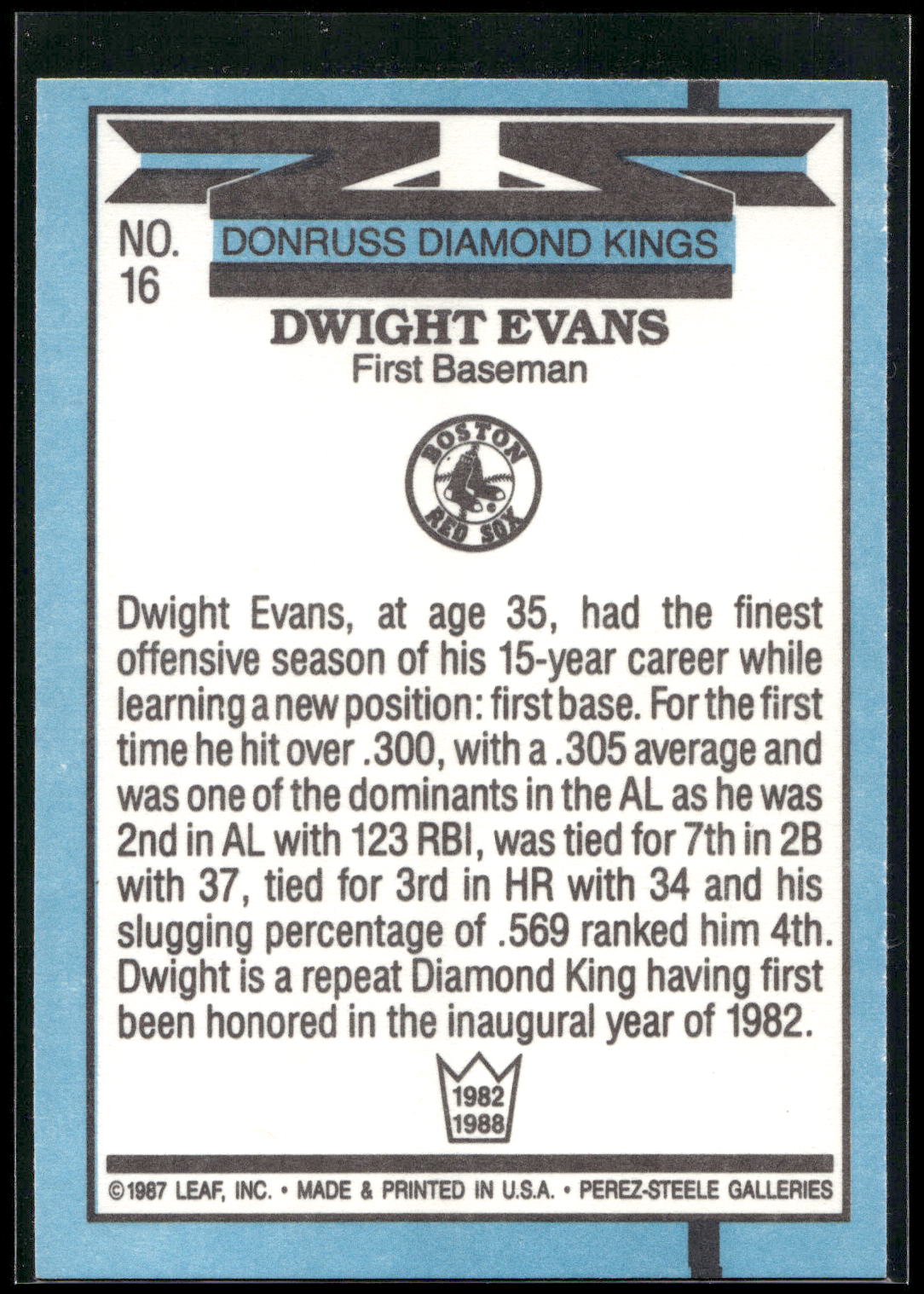 1988 Donruss #16 Dwight Evans