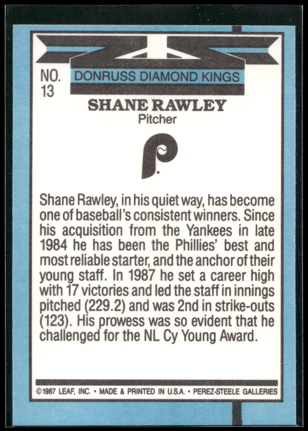 1988 Donruss #13 Shane Rawley