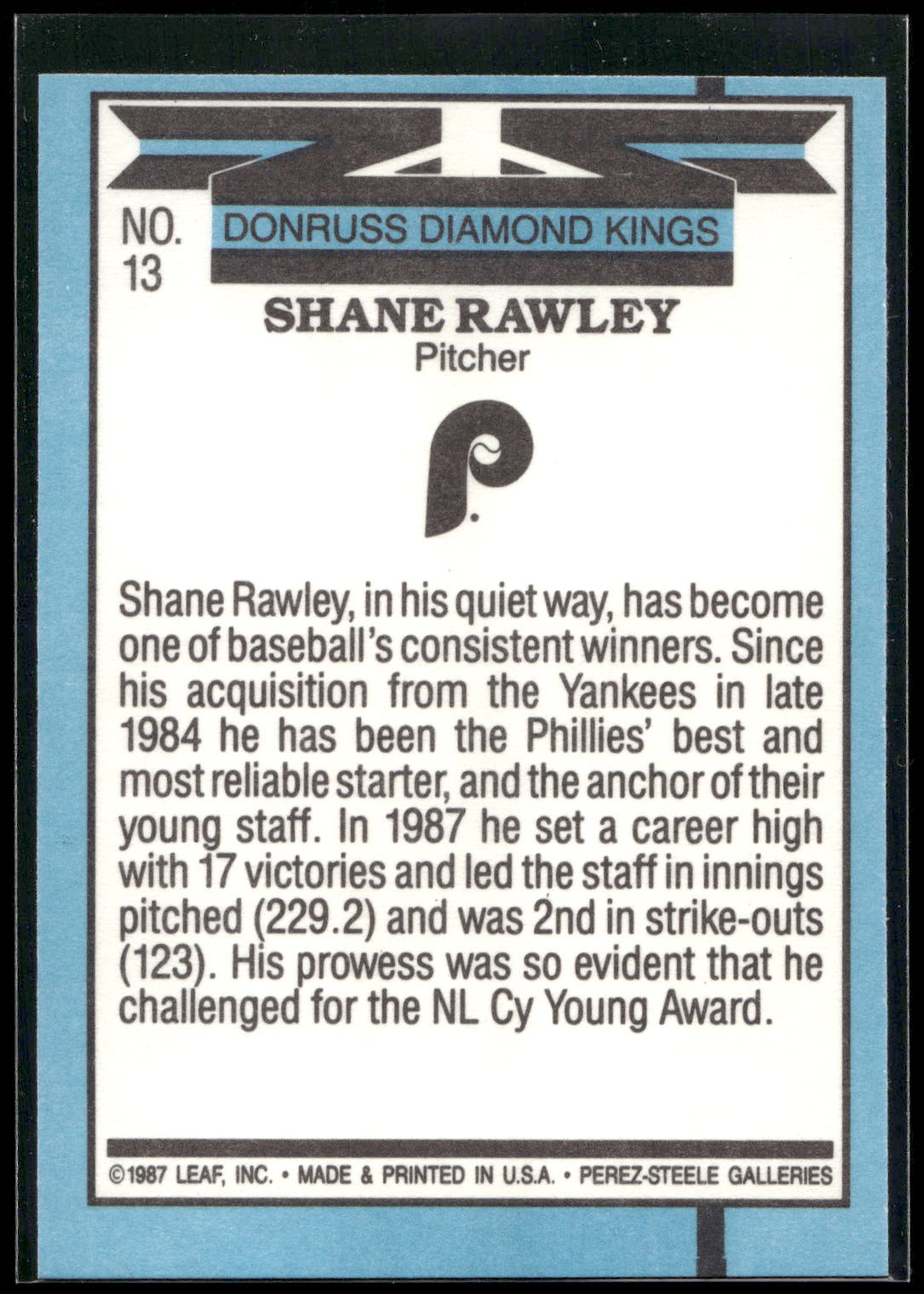 1988 Donruss #13 Shane Rawley