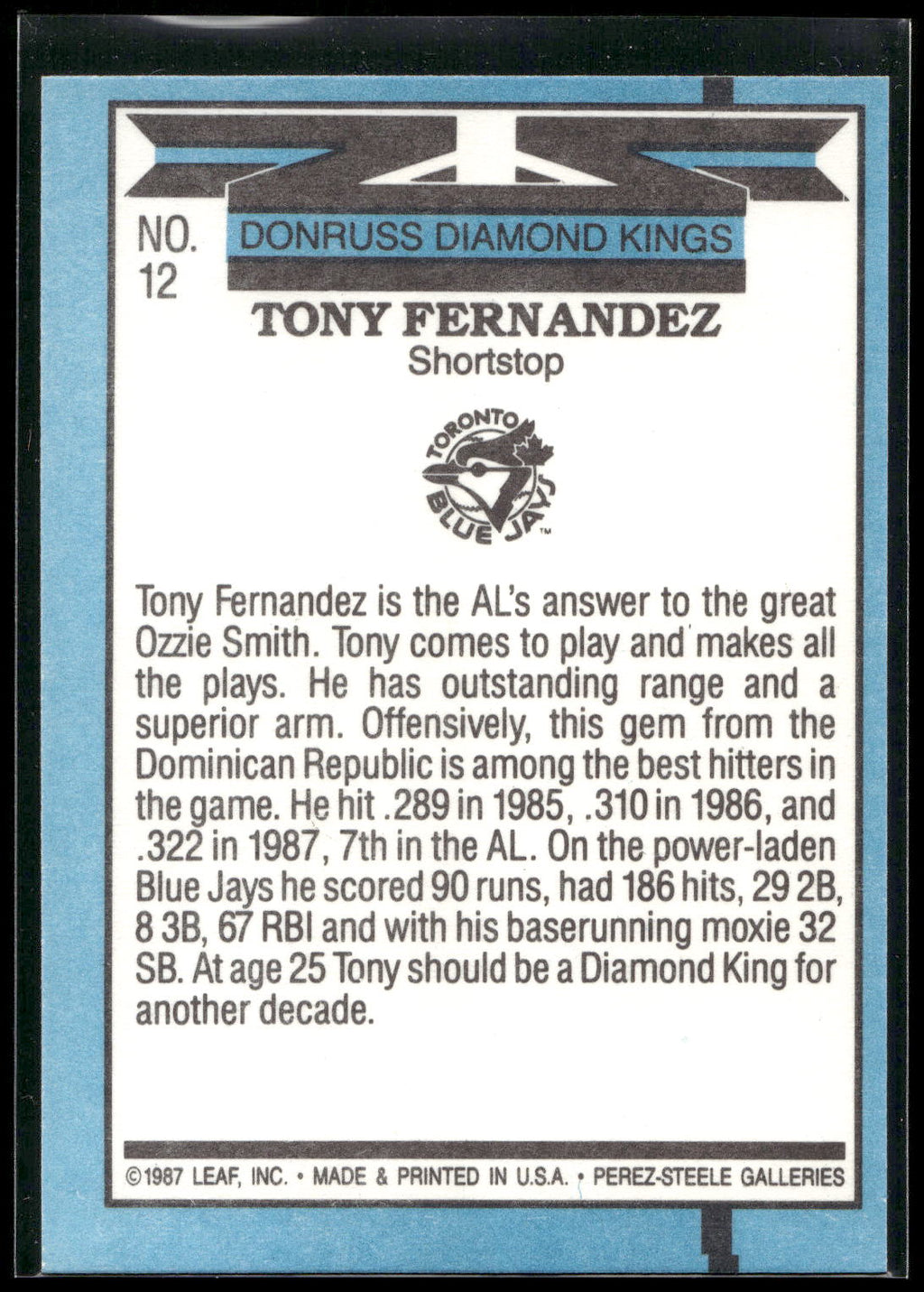 1988 Donruss #12 Tony Fernandez