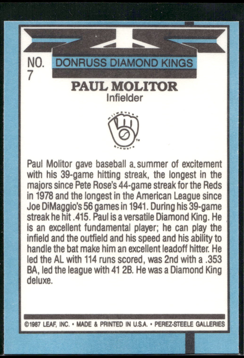 1988 Donruss #7 Paul Molitor
