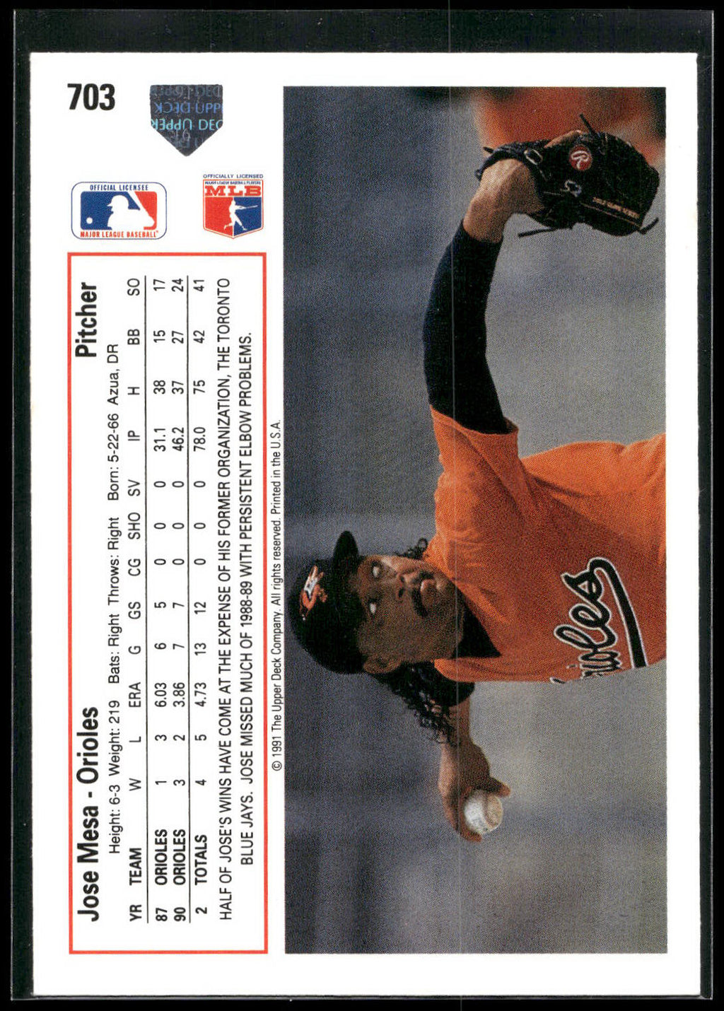 1991 Upper Deck #703 Jose Mesa