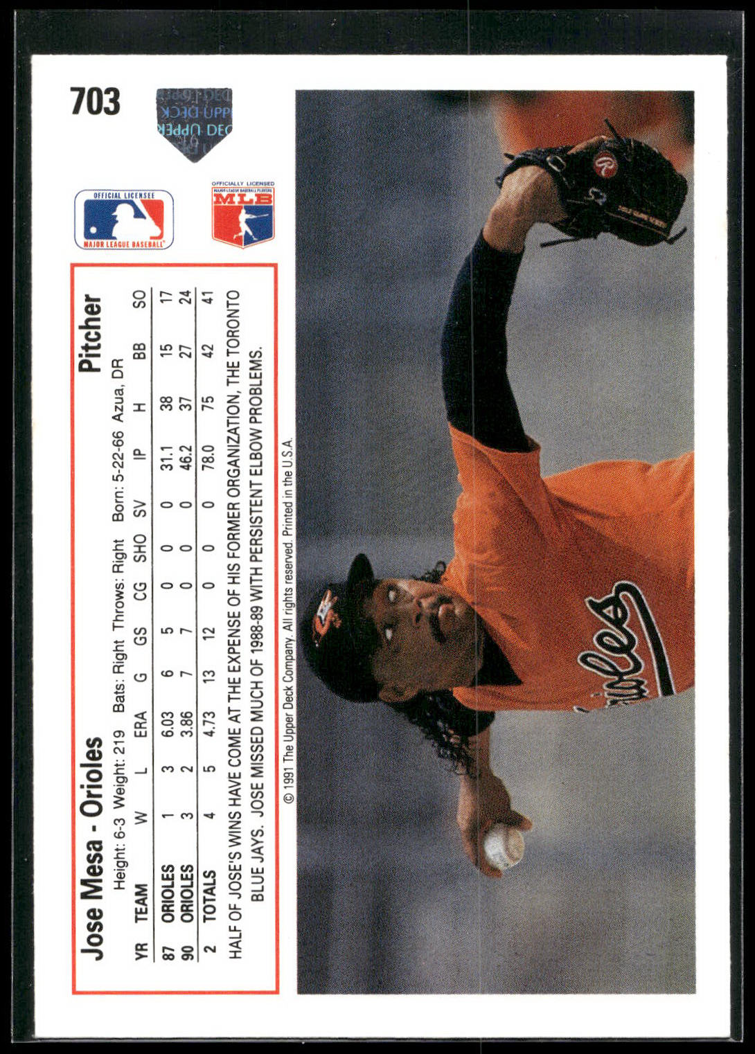 1991 Upper Deck #703 Jose Mesa