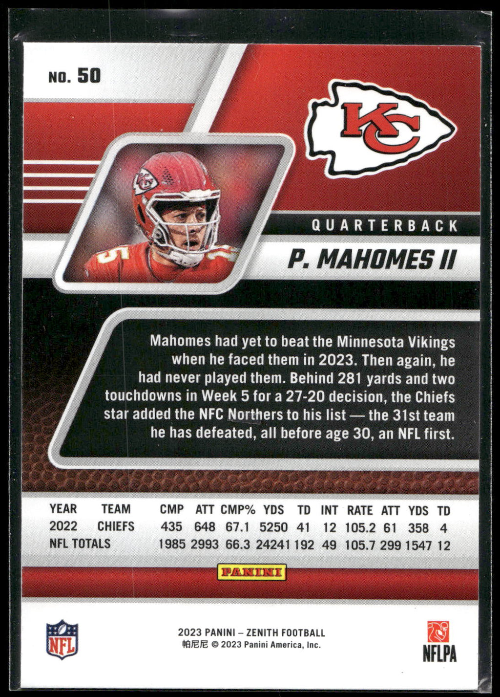 2023 Panini Zenith #50 Patrick Mahomes II