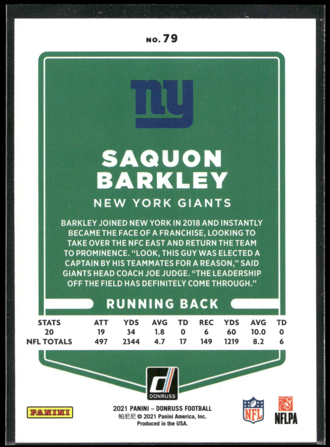 2021 Donruss #79 Saquon Barkley