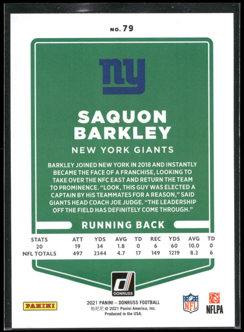 2021 Donruss #79b Saquon Barkley