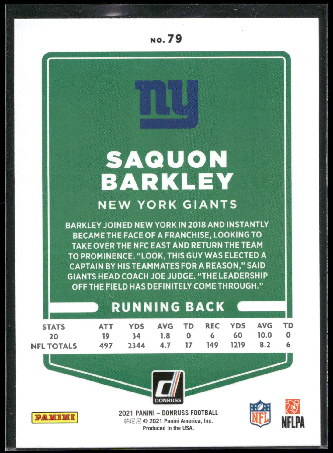 2021 Donruss #79b Saquon Barkley