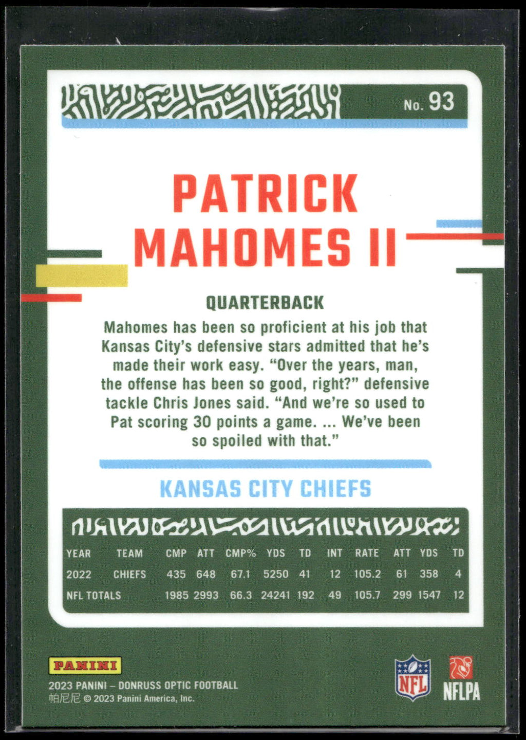 2023 Donruss Optic #93 Patrick Mahomes II