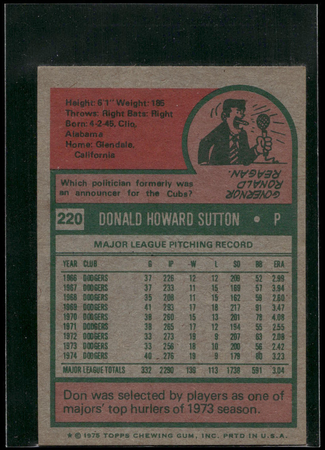 1975 Topps Mini #220 Don Sutton