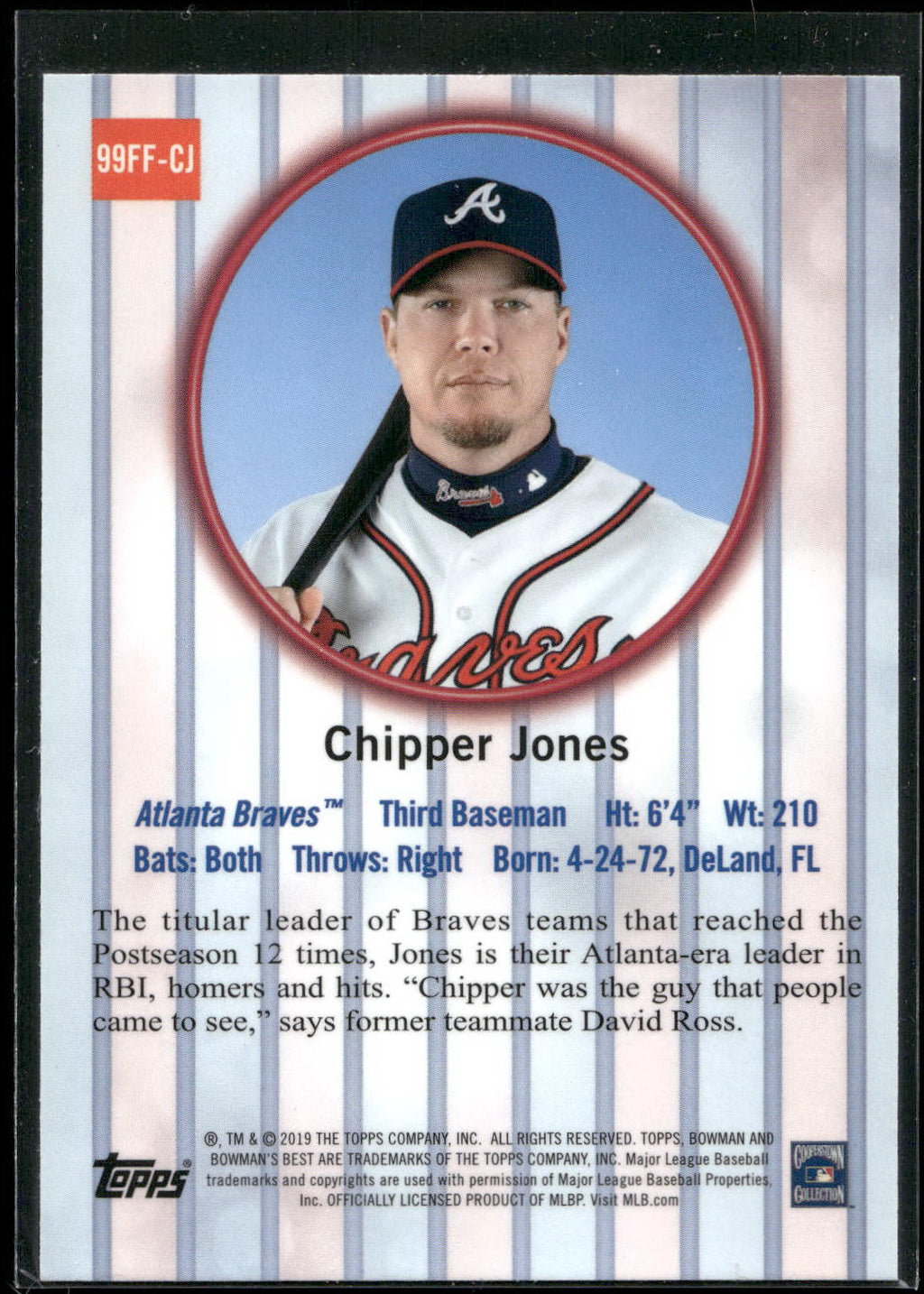 2019 Bowman's Best #99FF-CJ Chipper Jones 1999 Franchise Favorites