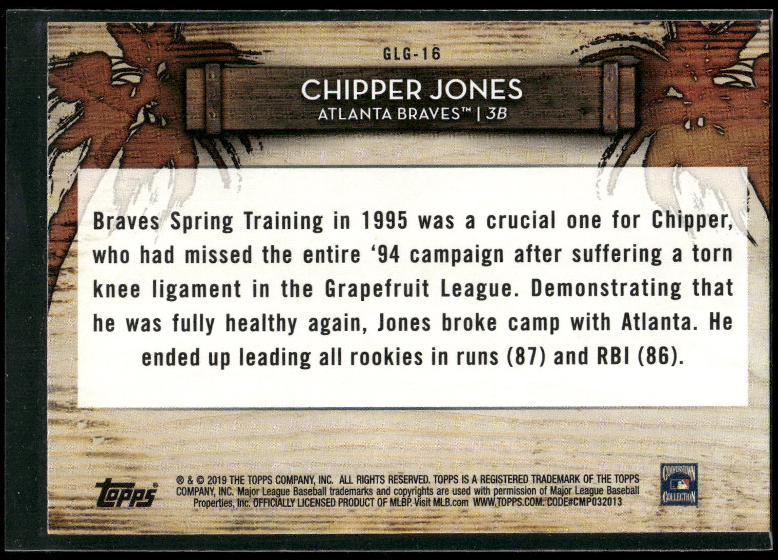 2019 Topps #GLG-16 Chipper Jones Grapefruit League Greats