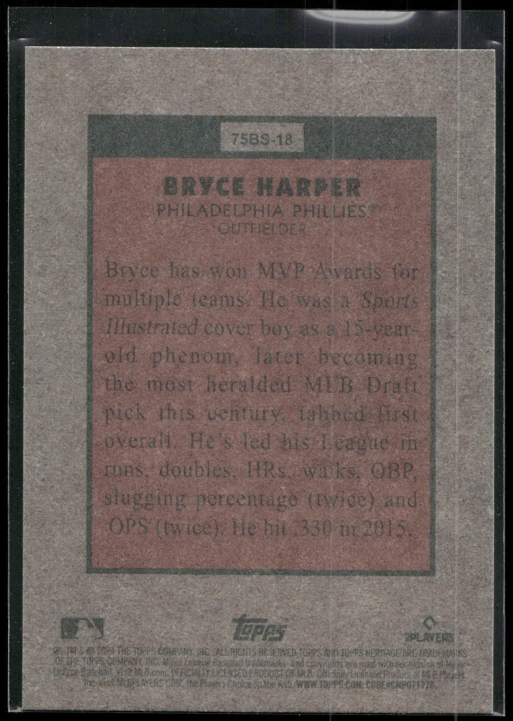 2024 Topps Heritage #75BS-18 Bryce Harper 1975 Baseball Sensations Platinum Foil