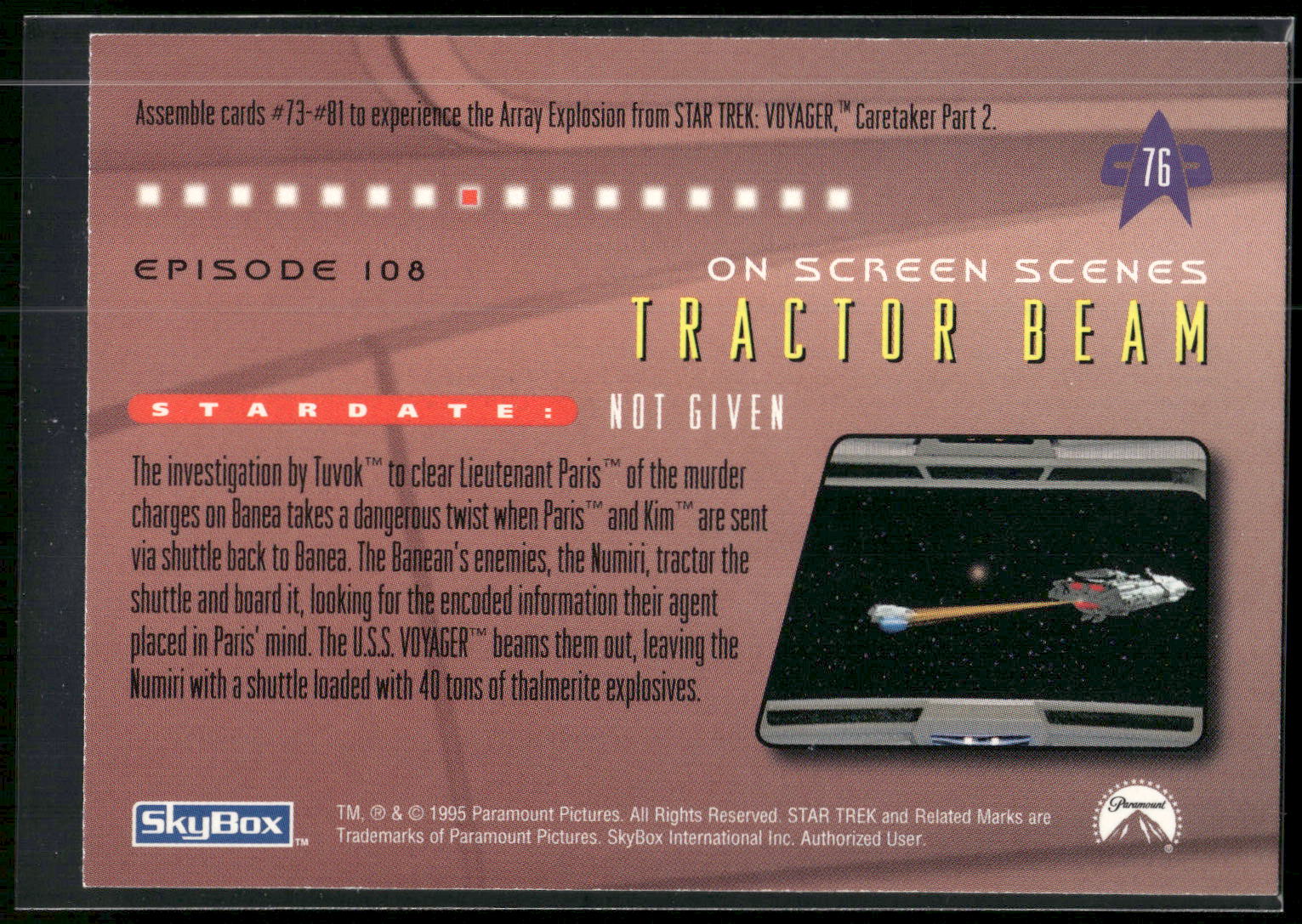 1995 SkyBox Star Trek: Voyager Season One Series Two #76 Tractor Beam