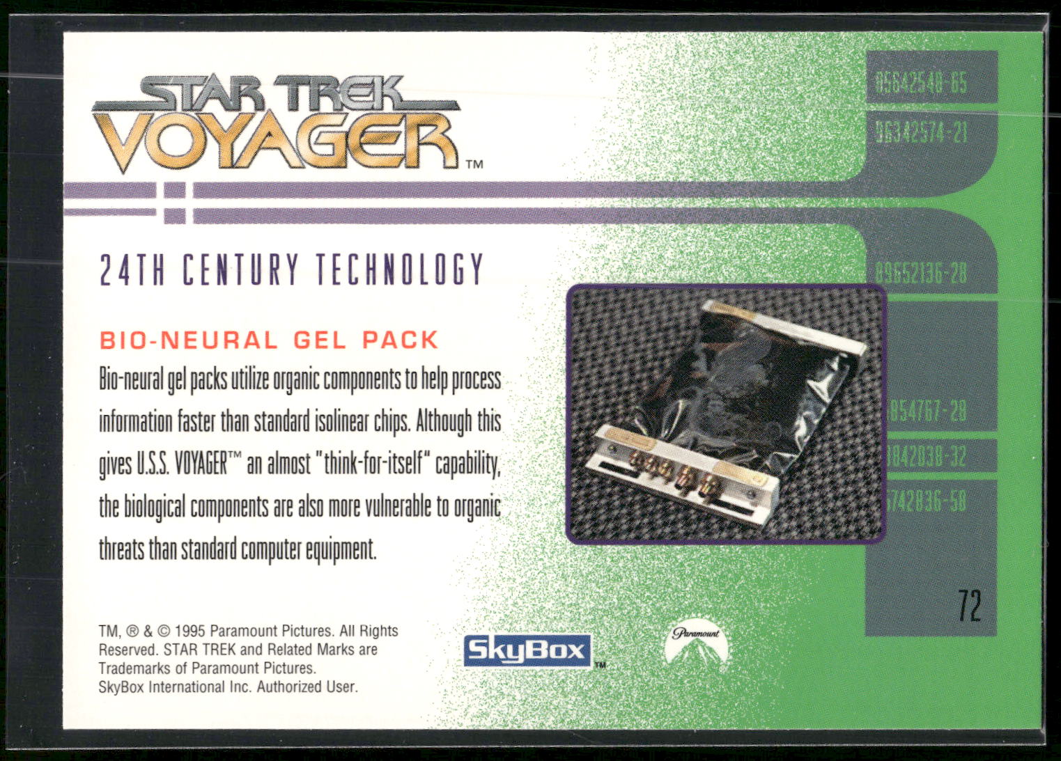 1995 SkyBox Star Trek: Voyager Season One Series Two #72 Bio-Neural Gel Pack