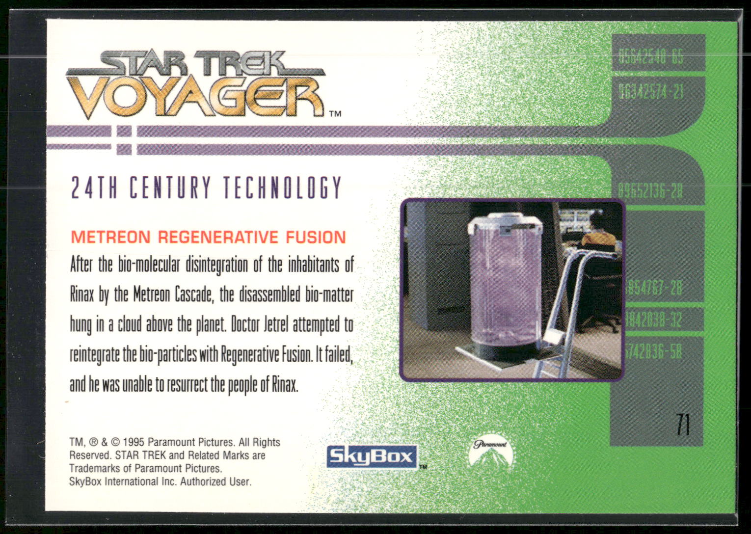 1995 SkyBox Star Trek: Voyager Season One Series Two #71 Metreon