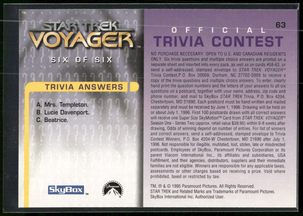 1995 SkyBox Star Trek: Voyager Season One Series Two #63 Question Six of Six