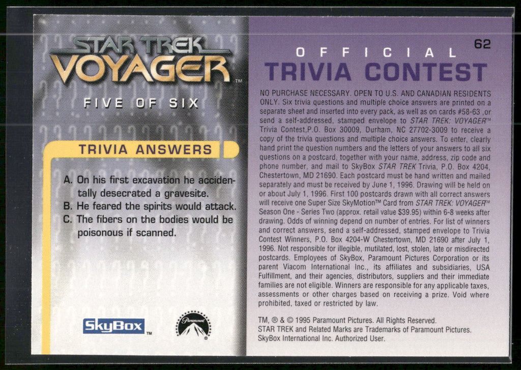 1995 SkyBox Star Trek: Voyager Season One Series Two #62 Question Five of Six