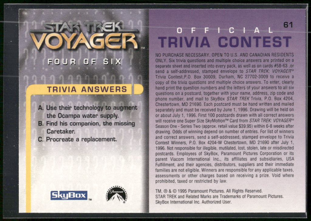 1995 SkyBox Star Trek: Voyager Season One Series Two #61 Question Four of Six