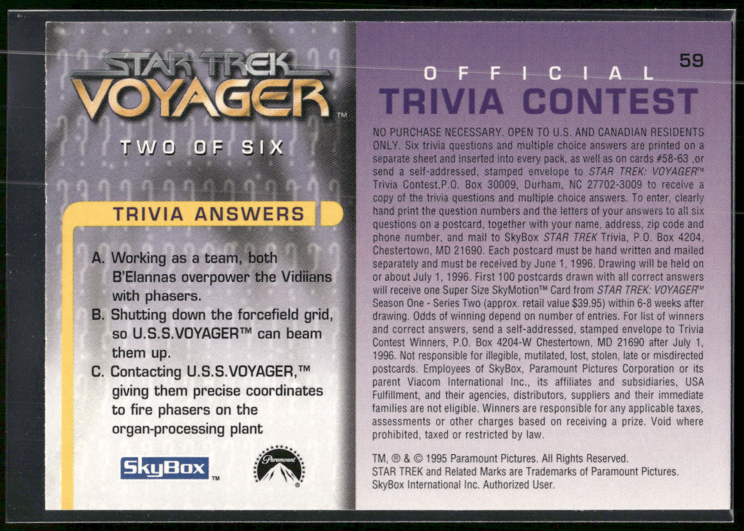 1995 SkyBox Star Trek: Voyager Season One Series Two #59 Question Two of Six