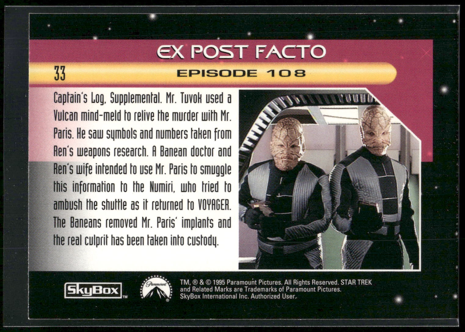 1995 SkyBox Star Trek: Voyager Season One Series Two #33 Ex Post Facto