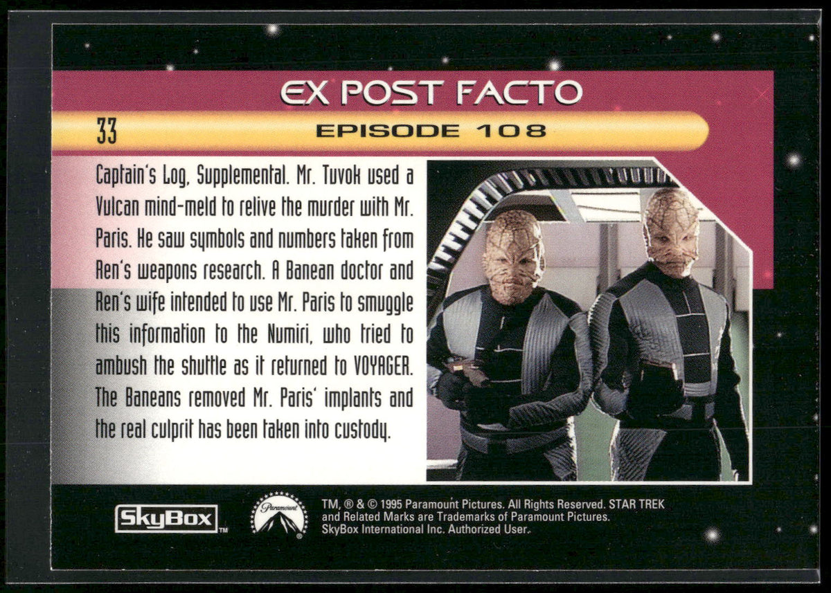 1995 SkyBox Star Trek: Voyager Season One Series Two #33 Ex Post Facto
